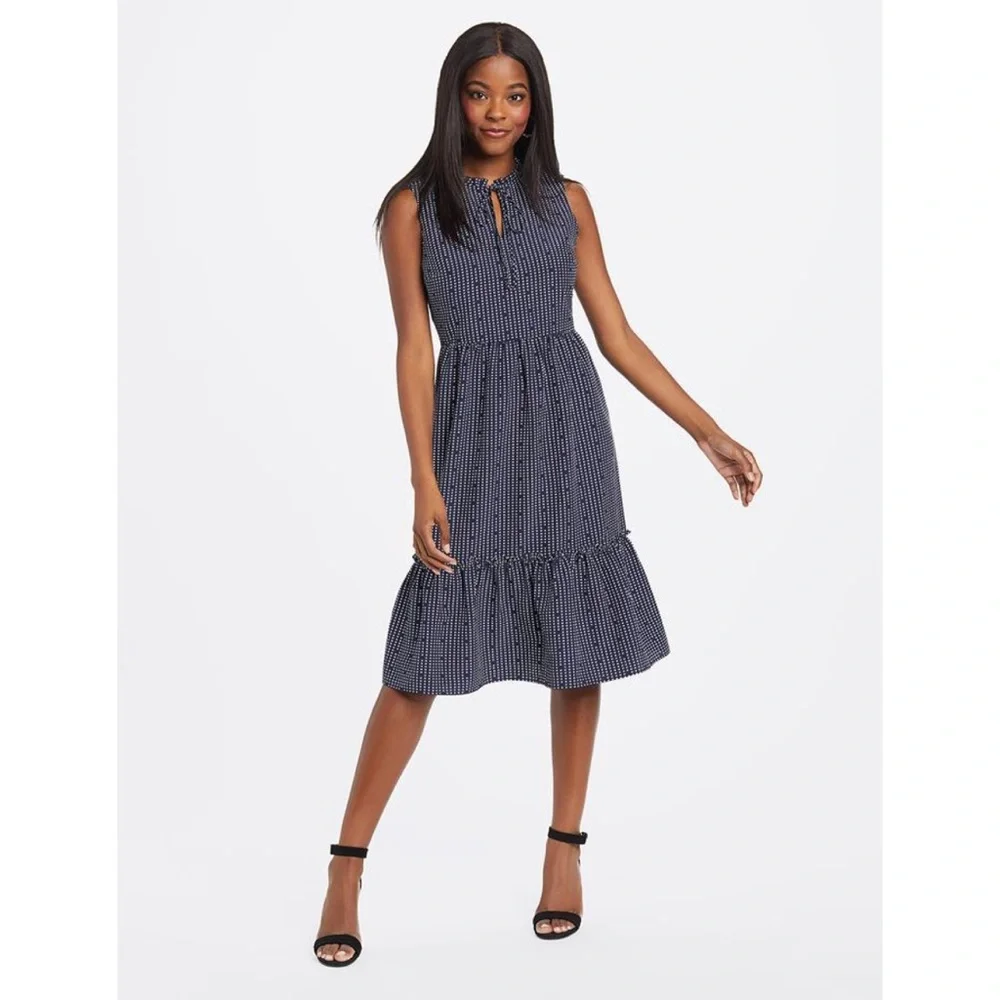 Draper James Heart Dots Tiered Dress Nassau Navy 0 - Picture 1 of 13
